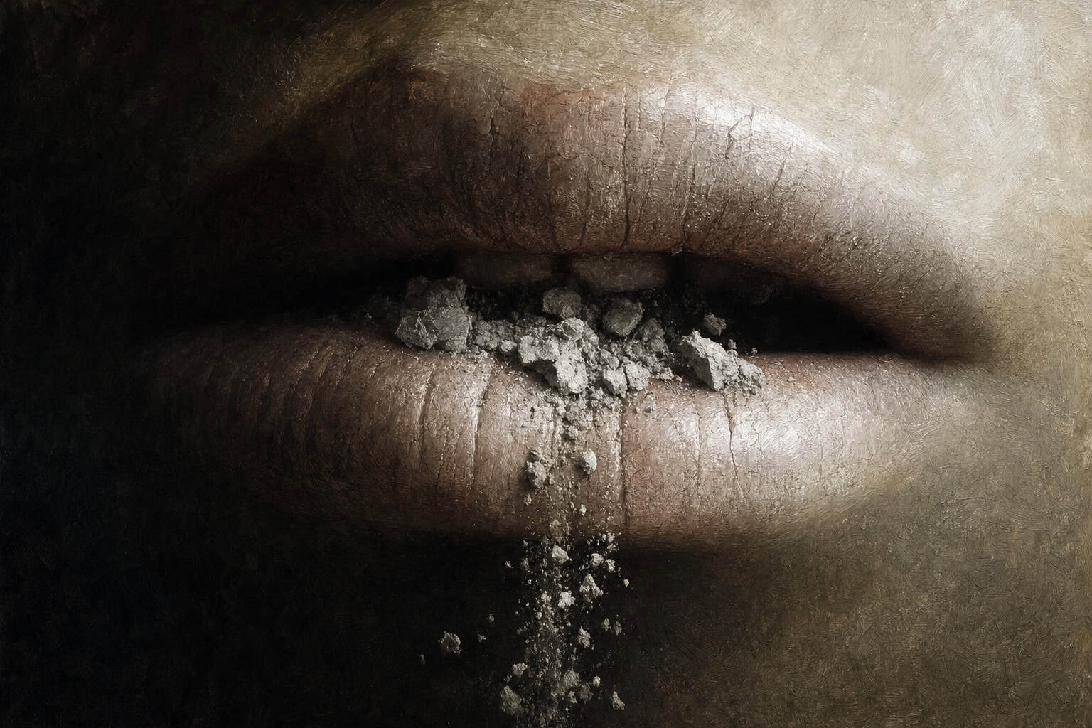 extreme close-up of lips with ash falling between them — Confessions to the Empty Chair by Anthony Adore