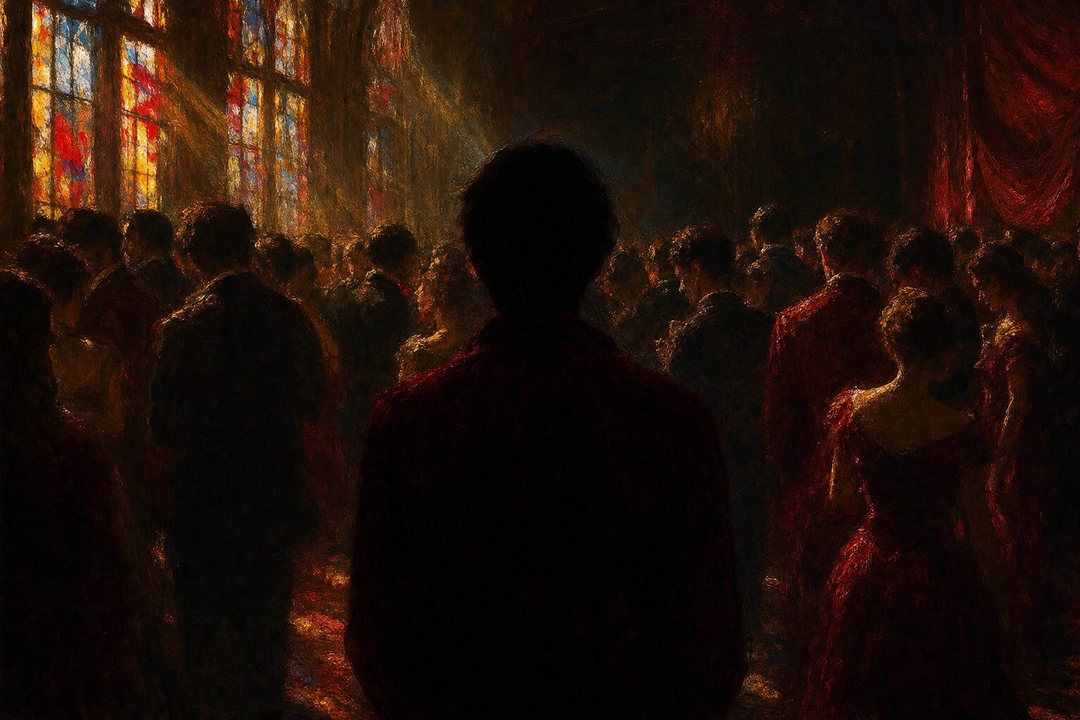 figure at crowded party standing utterly alone — Confessions to the Empty Chair by Anthony Adore