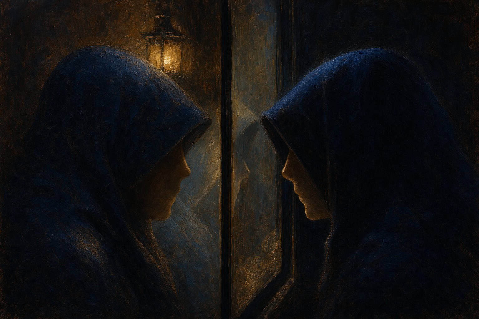 two faces in profile with glass barrier between them — Fractions of the Soul by Anthony Adore