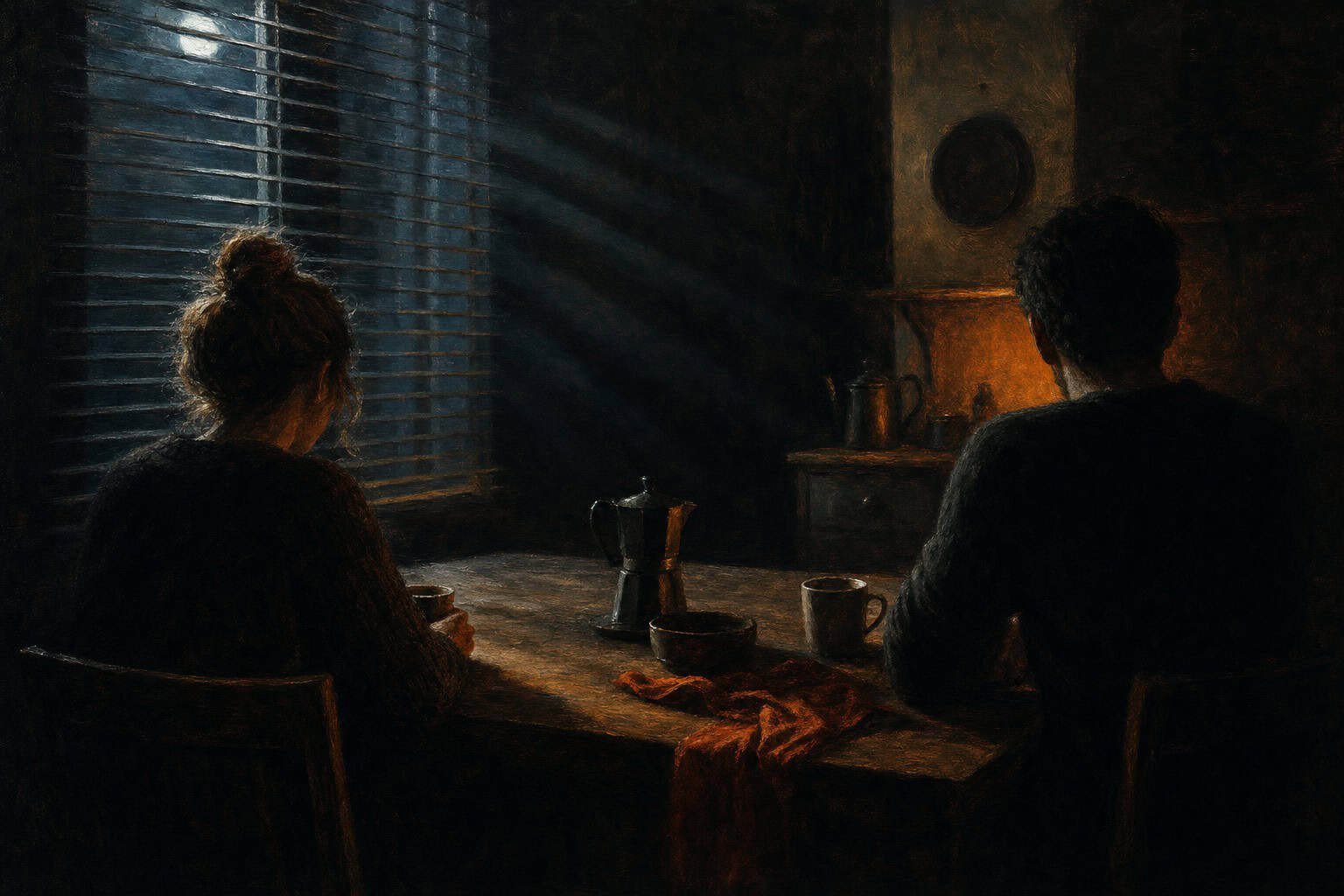 Morning coffee at a kitchen table with calculated distance — Confessions to the Empty Chair by Anthony Adore