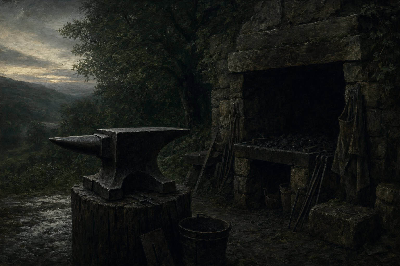 a blacksmith’s anvil cold beside an unlit forge — Confessions to the Empty Chair by Anthony Adore