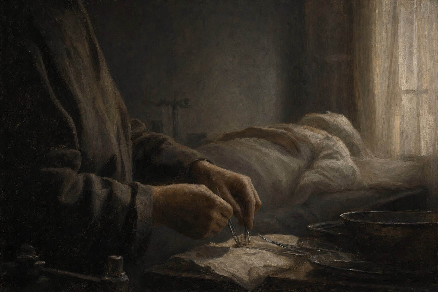 hands steady as if holding surgical instruments in lamplight — Confessions to the Empty Chair by Anthony Adore