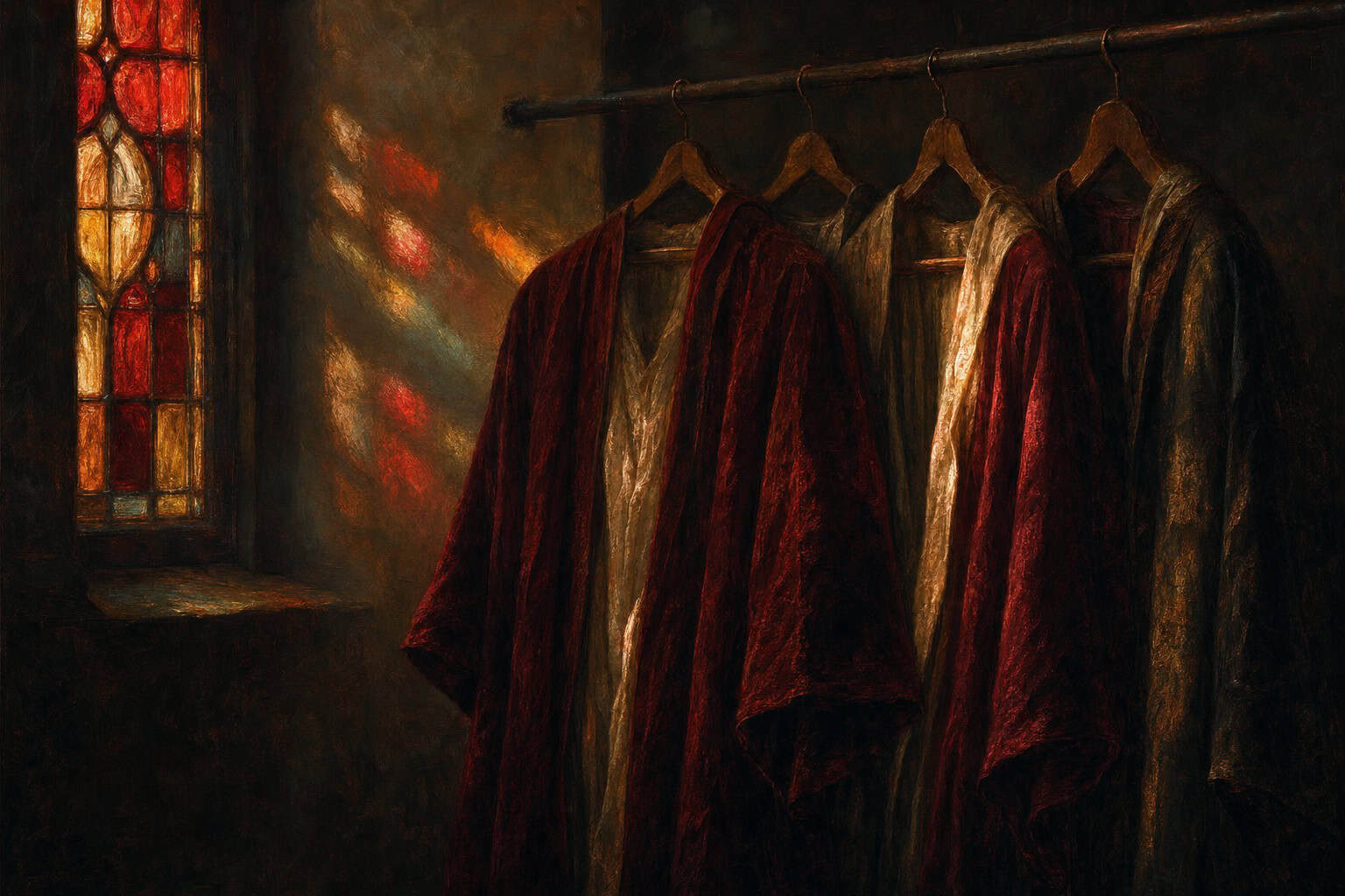 Empty clothes on hangers, still holding someone's shape — Fractions of the Soul by Anthony Adore